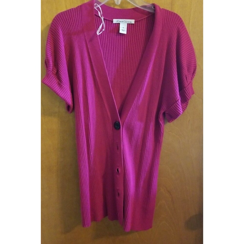 Misses Kenneth Cole M pink magenta cardigan sweater button long waist